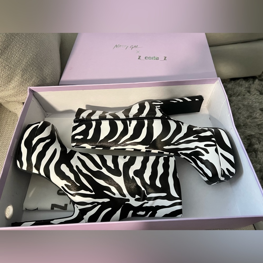 NEW zebra boots from nasty gal